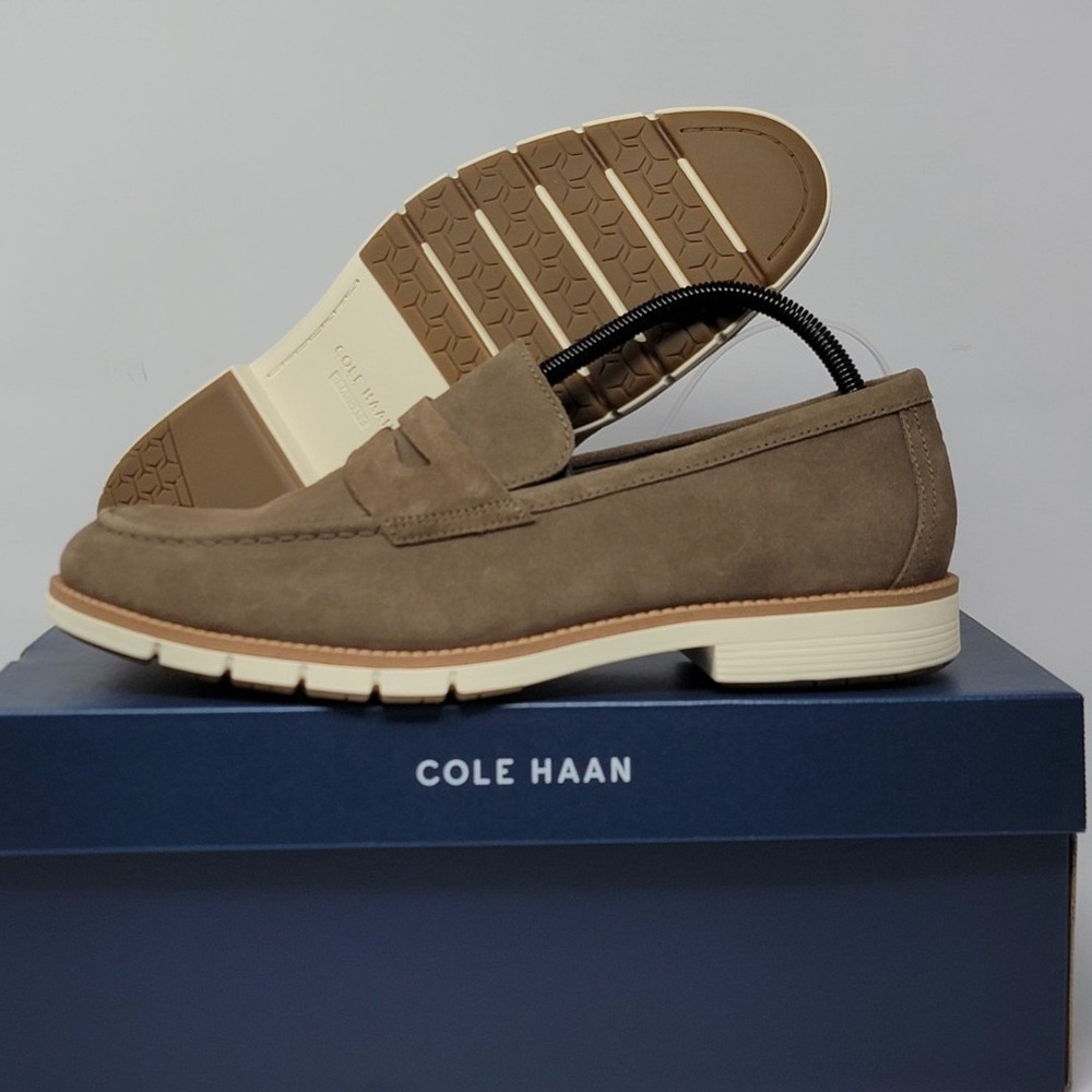 Cole Haan FlexGrand+ Penny Loafer Mens Size 11.5 Truffle Suede Ivory C41635 NIB